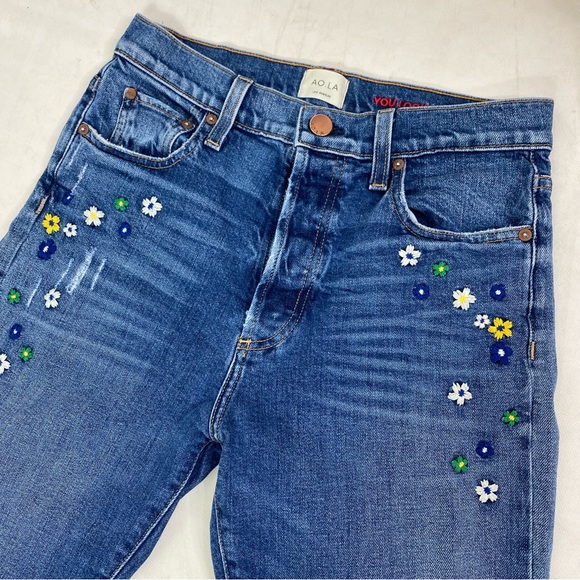 AO.LA Floral amazing high rise Girlfriend Slim Blue Jeans Size 27 - Picture 4 of 12